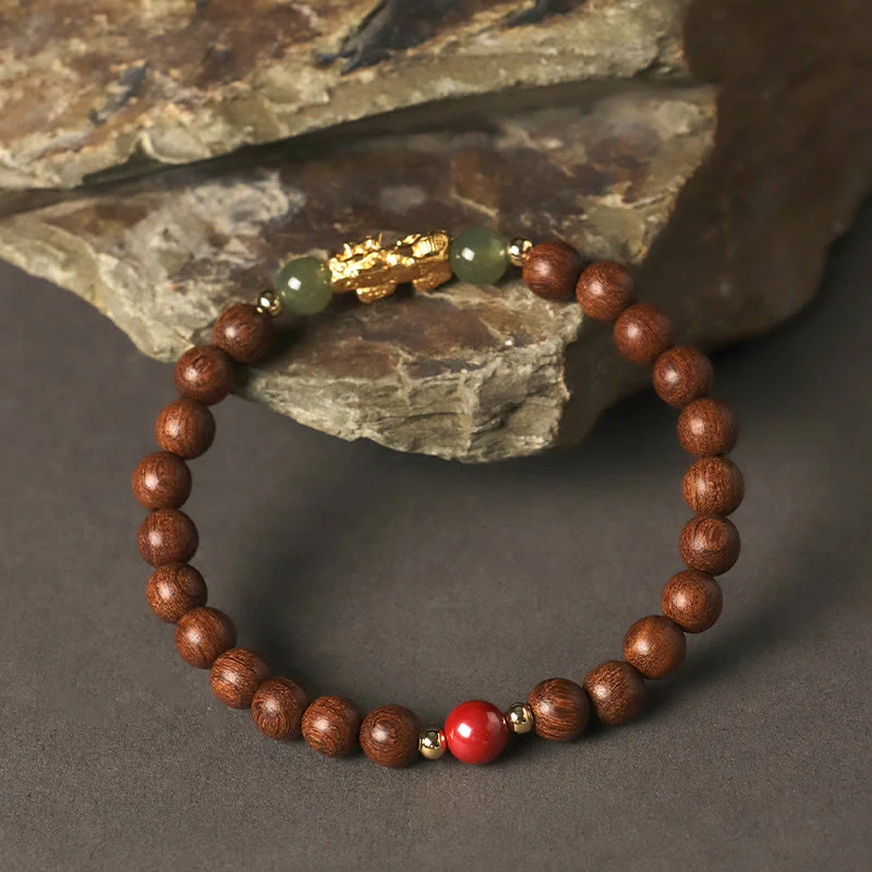Buddha Stones Argento Sterling 999 Sandalo Legno di Ebano Foglia Piccola Sandalo Rosso Giada Hetian Cinabro Bracciale PiXiu Wealth - Image 5