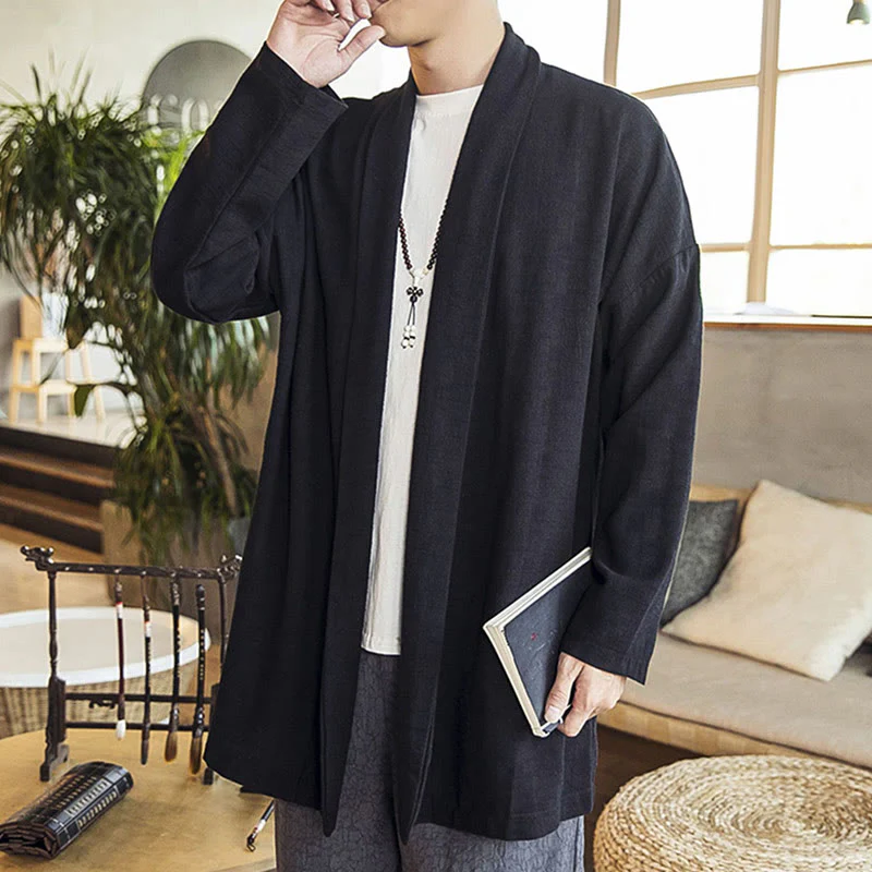 Buddha Stones Autunno Semplice Casual Cotone Lino Uomo Cappotto di media lunghezza Abbigliamento - Image 13