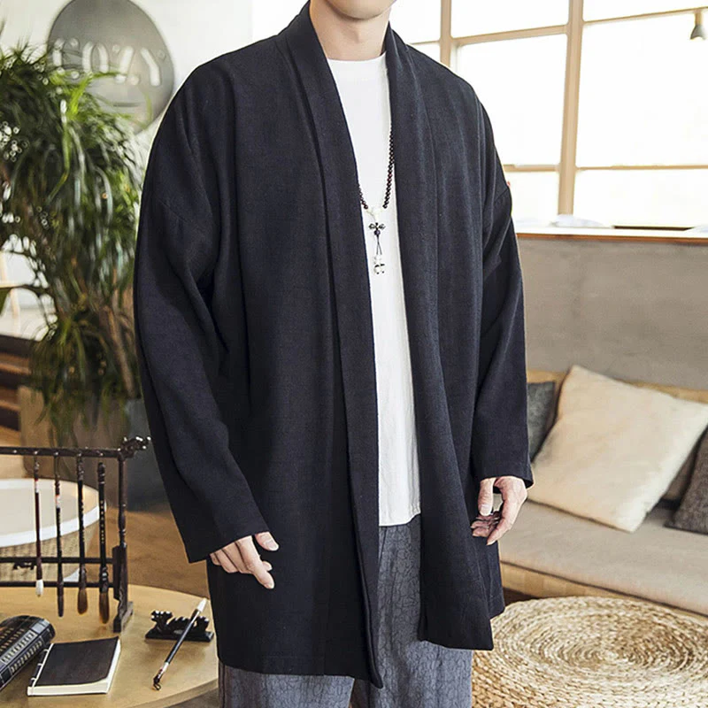 Buddha Stones Autunno Semplice Casual Cotone Lino Uomo Cappotto di media lunghezza Abbigliamento - Image 15