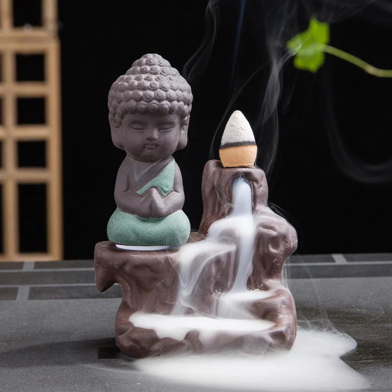 Buddha Stones Backflow Fumo Fontana Ceramica Benedizione Bruciatore Incenso Decorazione - Image 11