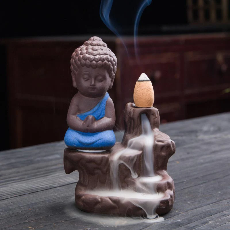 Buddha Stones Backflow Fumo Fontana Ceramica Benedizione Bruciatore Incenso Decorazione - Image 12