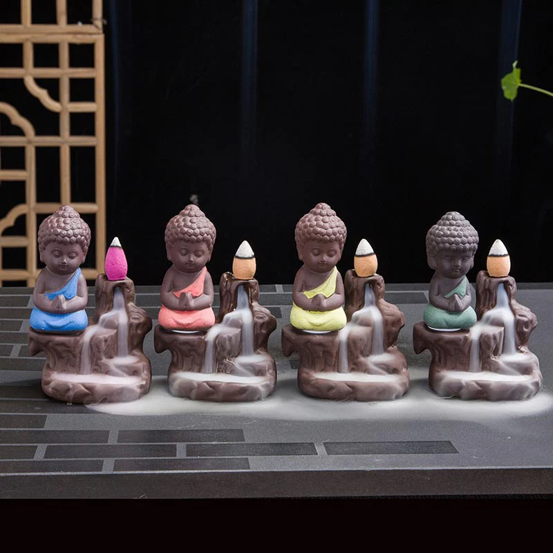 Buddha Stones Backflow Fumo Fontana Ceramica Benedizione Bruciatore Incenso Decorazione - Image 14