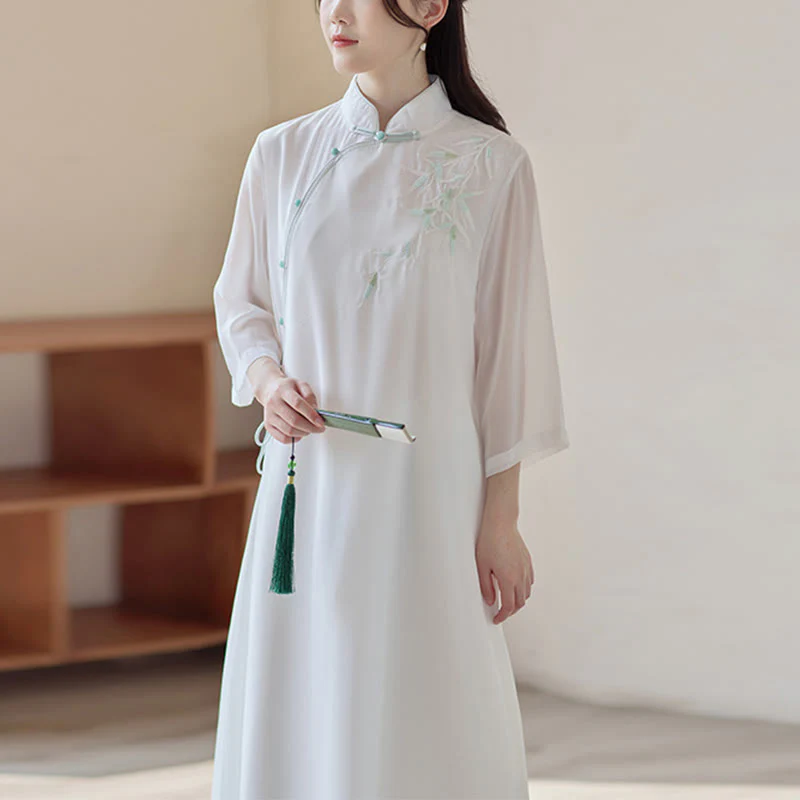 Buddha Stones Bamboo Cheongsam Dress Midi Dress Pantaloni a gamba larga Meditazione Spirituale Zen Pratica Abbigliamento - Image 12
