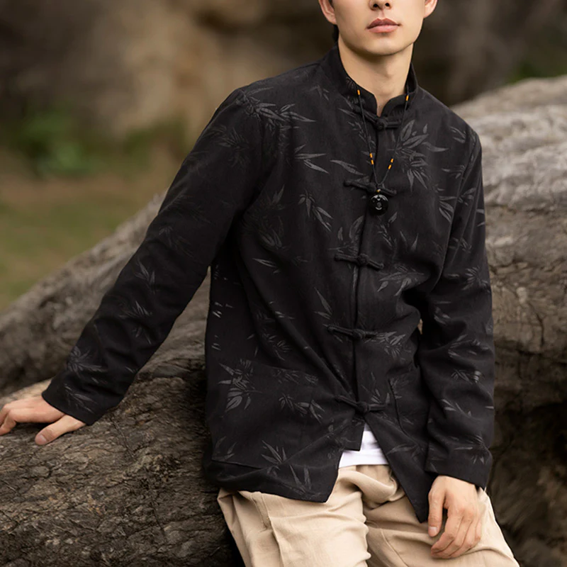 Buddha Stones Bamboo Leaves Abbigliamento Cinese Tang Suit Giacca Cappotto Uomo Abbigliamento - Image 7