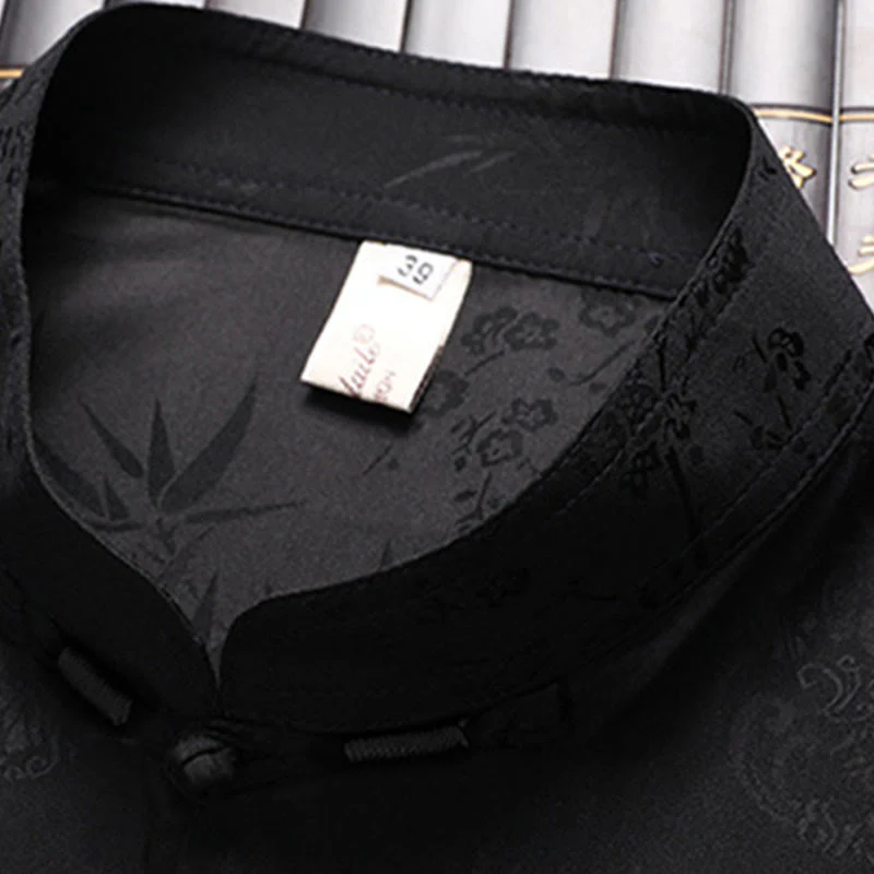 Buddha Stones Bambù Fiore di pesco Tang Suit Hanfu Tradizionale Uniforme Manica Corta Top Pantaloni Abbigliamento Uomo Set - Image 10