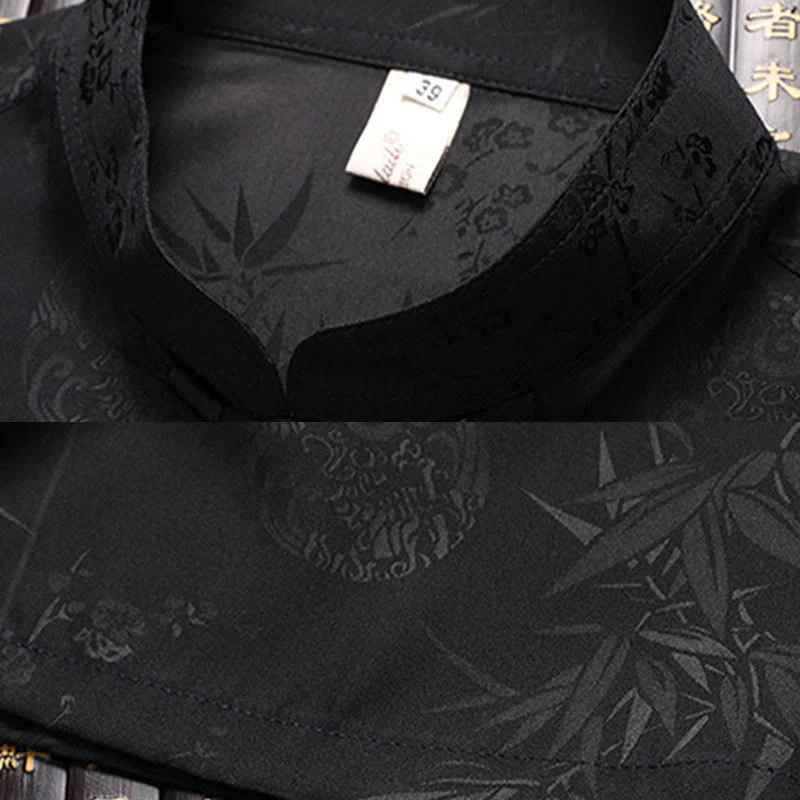 Buddha Stones Bambù Fiore di pesco Tang Suit Hanfu Tradizionale Uniforme Manica Corta Top Pantaloni Abbigliamento Uomo Set - Image 12