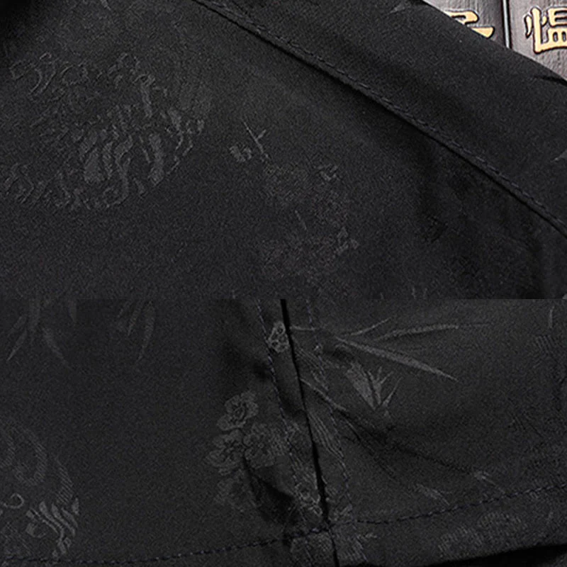 Buddha Stones Bambù Fiore di pesco Tang Suit Hanfu Tradizionale Uniforme Manica Corta Top Pantaloni Abbigliamento Uomo Set - Image 13