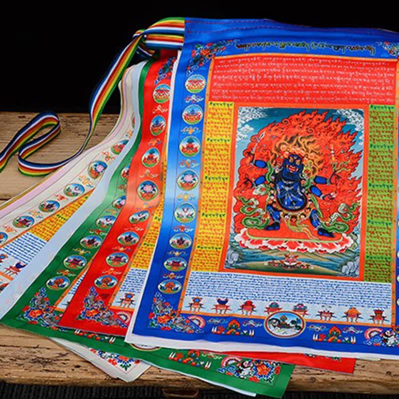 Buddha Stones Bandiera tibetana a 10 colori raffigurante il Buddha del Cavallo del Vento, simbolo di guarigione e buon auspicio per la preghiera all'aperto. - Image 14