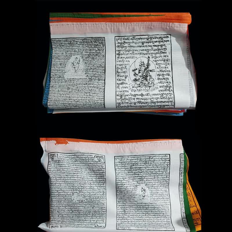 Buddha Stones Bandiera tibetana a 5 colori con cavallo a vento e scritte sacre, simbolo di buon auspicio per la preghiera all'aperto. - Image 10