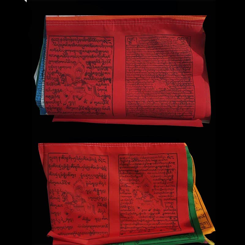 Buddha Stones Bandiera tibetana a 5 colori con cavallo a vento e scritte sacre, simbolo di buon auspicio per la preghiera all'aperto. - Image 12