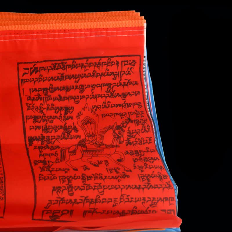 Buddha Stones Bandiera tibetana a 5 colori con cavallo a vento e scritte sacre, simbolo di buon auspicio per la preghiera all'aperto. - Image 3