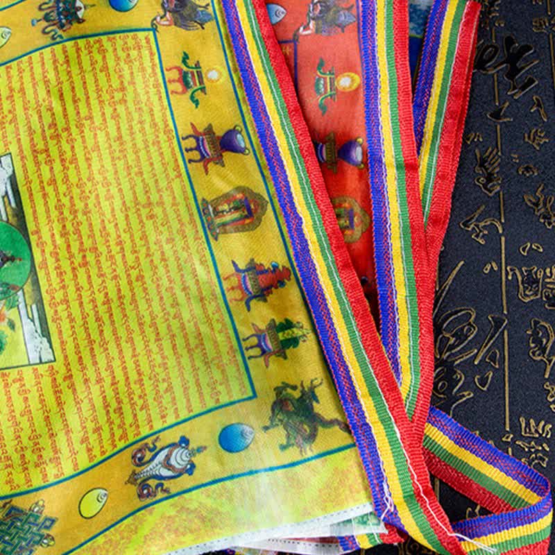 Buddha Stones Bandiera tibetana a 5 colori con cavallo del vento, Buddha Tara, Scritture, Guarigione, Auspiciosa, Preghiera all'aperto - Image 7