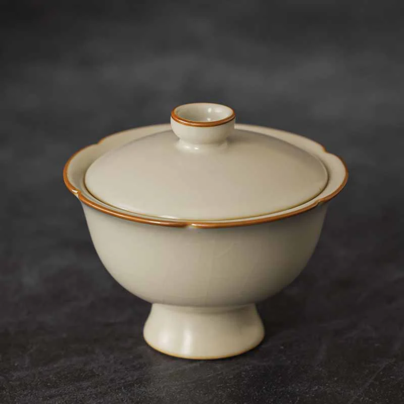 Buddha Stones Beige Plum Blossom Shape Peach Branch Ceramic Gaiwan Sancai Tazza da tè Kung Fu Tazza da tè con coperchio - Image 20