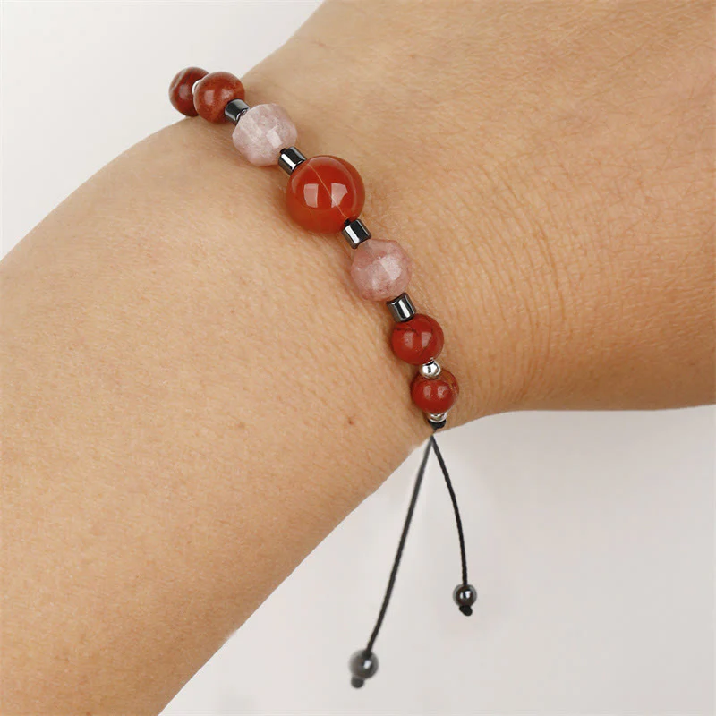 Buddha Stones Believe You Can Braccialetto positivo in pietra del sole con ematite e diaspro rosso corniola - Image 10