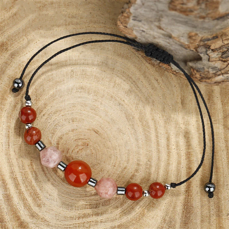 Buddha Stones Believe You Can Braccialetto positivo in pietra del sole con ematite e diaspro rosso corniola - Image 8