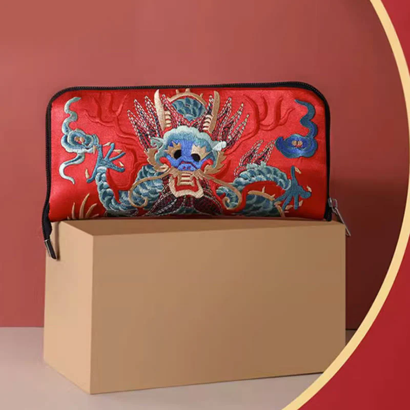 Buddha Stones Bestia Mitica Fenice Drago Qilin Su Ricamo Cartella Biglietti Viaggio Shopping Borsa Borsa - Image 14