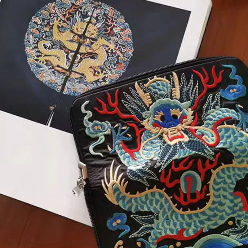 Buddha Stones Bestia Mitica Fenice Drago Qilin Su Ricamo Cartella Biglietti Viaggio Shopping Borsa Borsa - Image 16