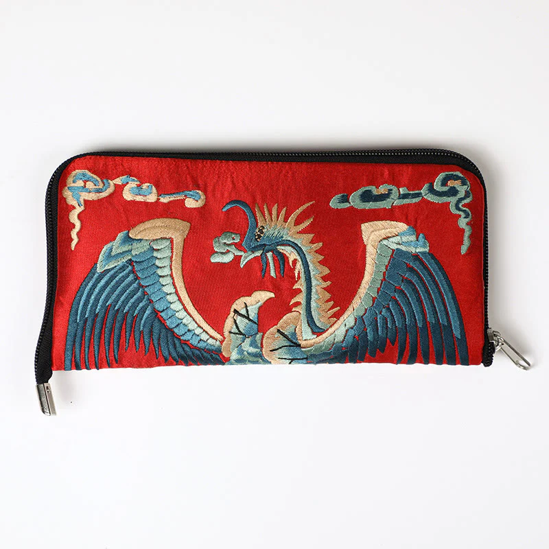 Buddha Stones Bestia Mitica Fenice Drago Qilin Su Ricamo Cartella Biglietti Viaggio Shopping Borsa Borsa - Image 2