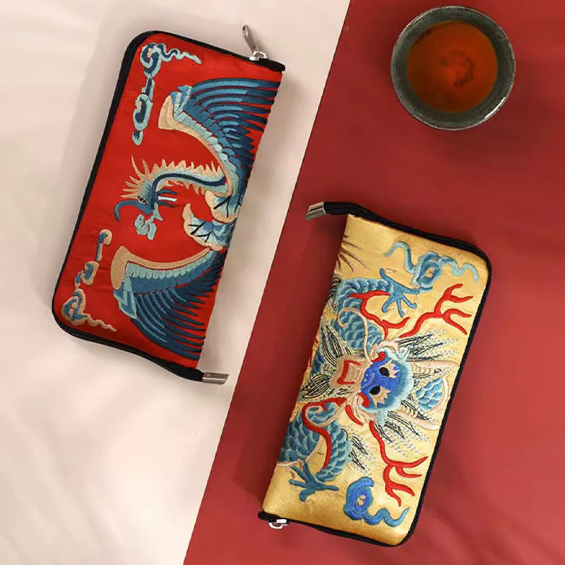 Buddha Stones Bestia Mitica Fenice Drago Qilin Su Ricamo Cartella Biglietti Viaggio Shopping Borsa Borsa - Image 20