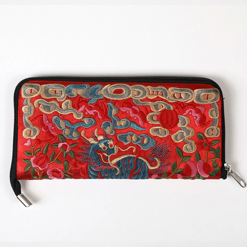 Buddha Stones Bestia Mitica Fenice Drago Qilin Su Ricamo Cartella Biglietti Viaggio Shopping Borsa Borsa - Image 23