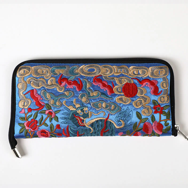 Buddha Stones Bestia Mitica Fenice Drago Qilin Su Ricamo Cartella Biglietti Viaggio Shopping Borsa Borsa - Image 24