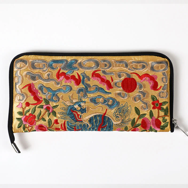 Buddha Stones Bestia Mitica Fenice Drago Qilin Su Ricamo Cartella Biglietti Viaggio Shopping Borsa Borsa - Image 25
