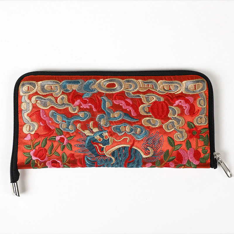 Buddha Stones Bestia Mitica Fenice Drago Qilin Su Ricamo Cartella Biglietti Viaggio Shopping Borsa Borsa - Image 26