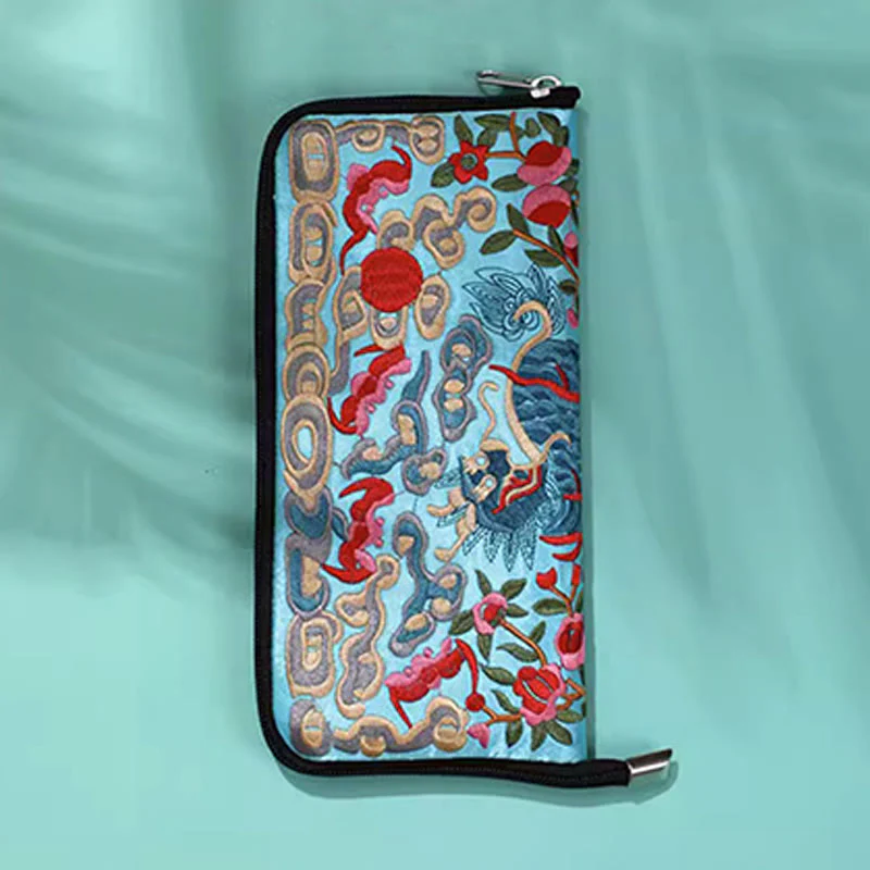 Buddha Stones Bestia Mitica Fenice Drago Qilin Su Ricamo Cartella Biglietti Viaggio Shopping Borsa Borsa - Image 35
