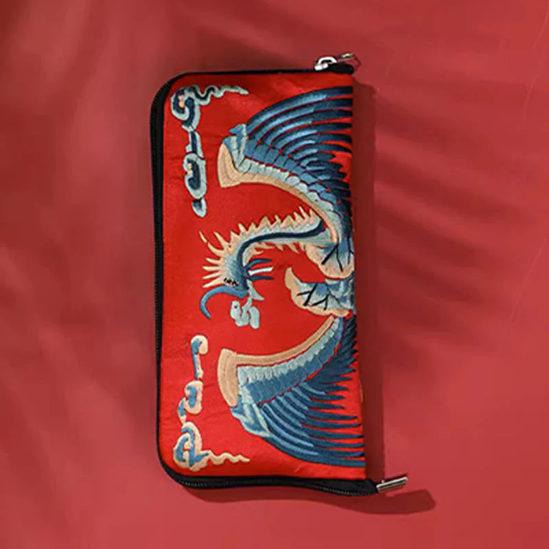 Buddha Stones Bestia Mitica Fenice Drago Qilin Su Ricamo Cartella Biglietti Viaggio Shopping Borsa Borsa - Image 4