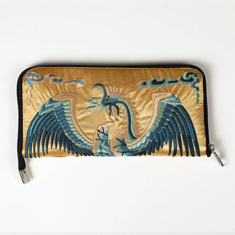 Buddha Stones Bestia Mitica Fenice Drago Qilin Su Ricamo Cartella Biglietti Viaggio Shopping Borsa Borsa - Image 8