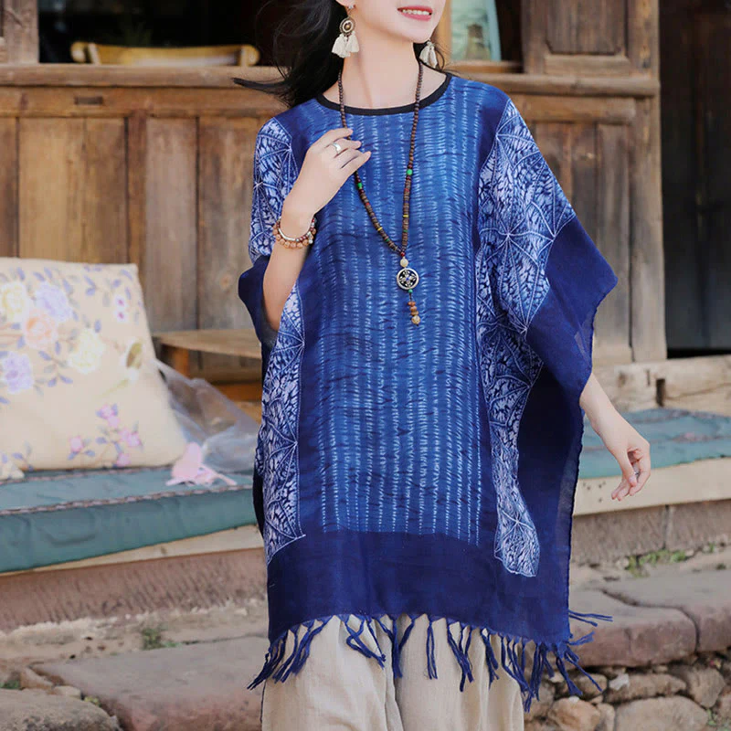 Buddha Stones Blu Geometric Stripes Batik Scialle Nappe Maglione da viaggio accogliente 90*95cm - Image 7
