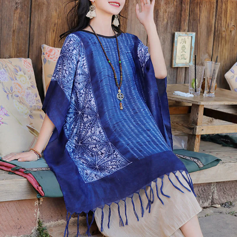 Buddha Stones Blu Geometric Stripes Batik Scialle Nappe Maglione da viaggio accogliente 90*95cm - Image 9