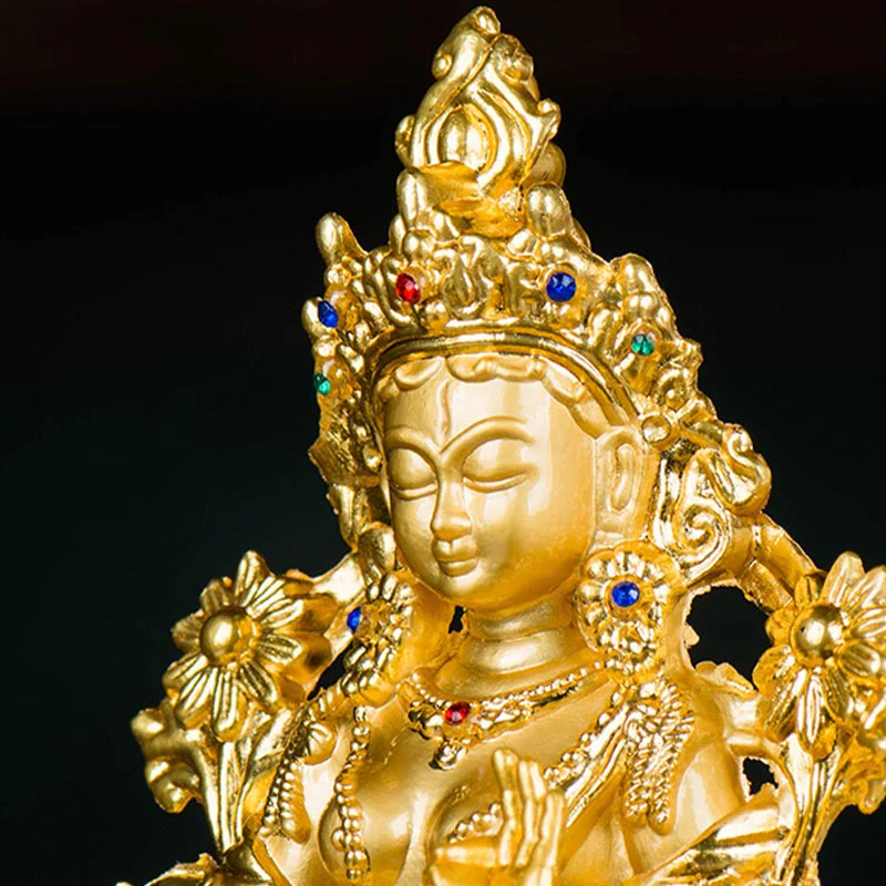 Buddha Stones Bodhisattva Tara Bianca Speranza Protezione Statua Placcata Oro Decorazione - Image 11