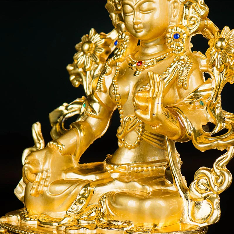 Buddha Stones Bodhisattva Tara Bianca Speranza Protezione Statua Placcata Oro Decorazione - Image 12