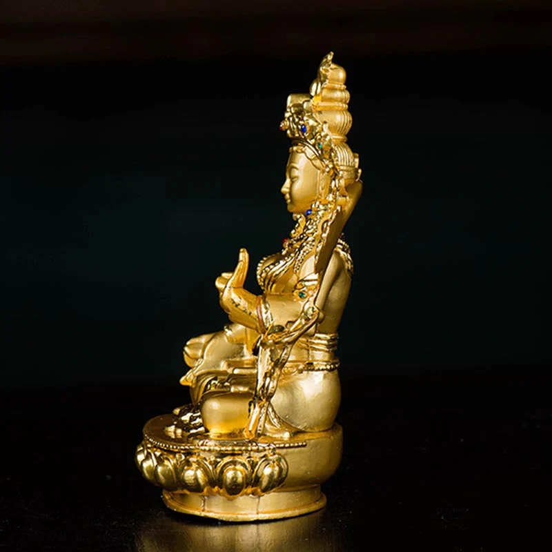 Buddha Stones Bodhisattva Tara Bianca Speranza Protezione Statua Placcata Oro Decorazione - Image 7