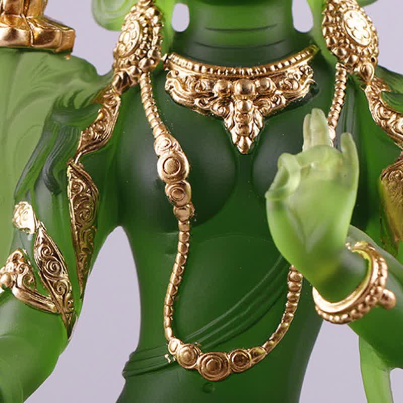 Buddha Stones Bodhisattva Tara Verde Fatto a Mano Liuli Cristallo Arte Pezzo Protezione Casa Ufficio Statua Decorazione - Image 10