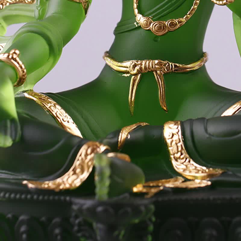 Buddha Stones Bodhisattva Tara Verde Fatto a Mano Liuli Cristallo Arte Pezzo Protezione Casa Ufficio Statua Decorazione - Image 12