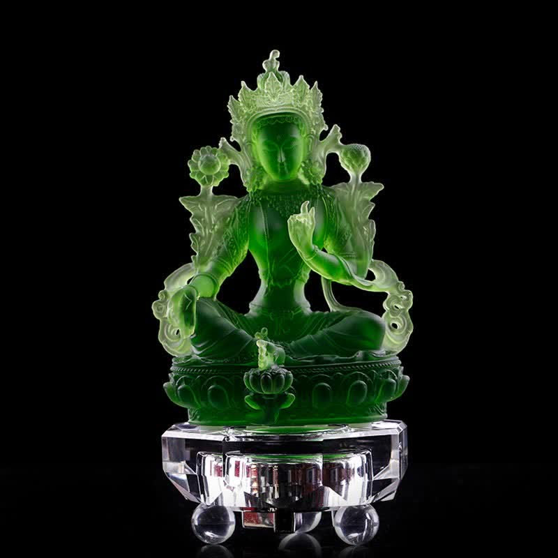 Buddha Stones Bodhisattva Tara Verde Fatto a Mano Liuli Cristallo Arte Pezzo Protezione Casa Ufficio Statua Decorazione - Image 13