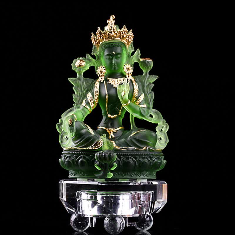 Buddha Stones Bodhisattva Tara Verde Fatto a Mano Liuli Cristallo Arte Pezzo Protezione Casa Ufficio Statua Decorazione - Image 14