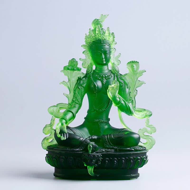 Buddha Stones Bodhisattva Tara Verde Fatto a Mano Liuli Cristallo Arte Pezzo Protezione Casa Ufficio Statua Decorazione - Image 15