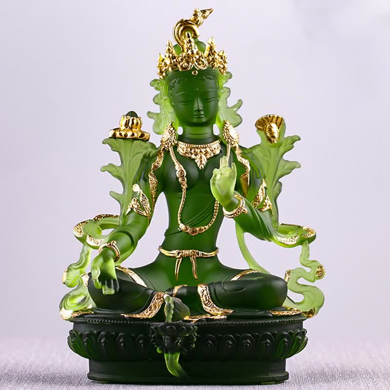 Buddha Stones Bodhisattva Tara Verde Fatto a Mano Liuli Cristallo Arte Pezzo Protezione Casa Ufficio Statua Decorazione - Image 16
