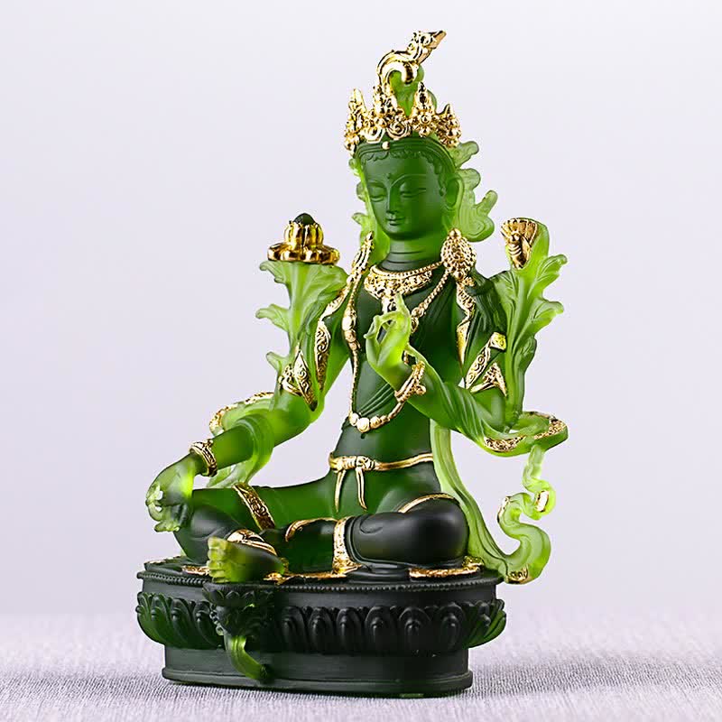 Buddha Stones Bodhisattva Tara Verde Fatto a Mano Liuli Cristallo Arte Pezzo Protezione Casa Ufficio Statua Decorazione - Image 17