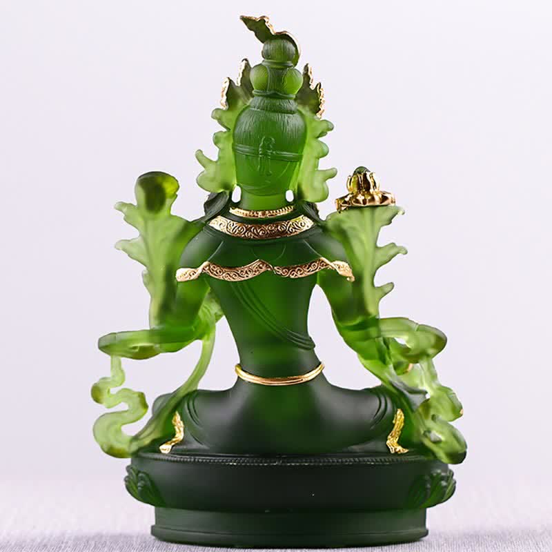 Buddha Stones Bodhisattva Tara Verde Fatto a Mano Liuli Cristallo Arte Pezzo Protezione Casa Ufficio Statua Decorazione - Image 18