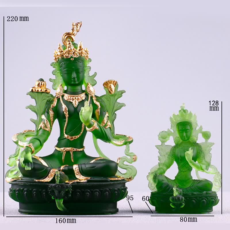Buddha Stones Bodhisattva Tara Verde Fatto a Mano Liuli Cristallo Arte Pezzo Protezione Casa Ufficio Statua Decorazione - Image 19