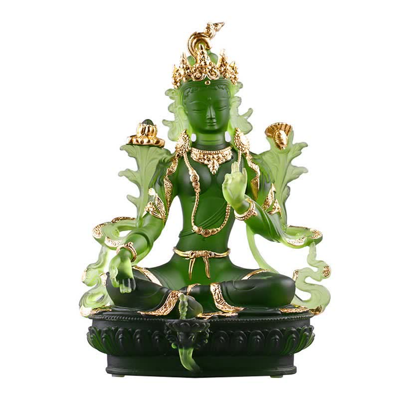 Buddha Stones Bodhisattva Tara Verde Fatto a Mano Liuli Cristallo Arte Pezzo Protezione Casa Ufficio Statua Decorazione - Image 20