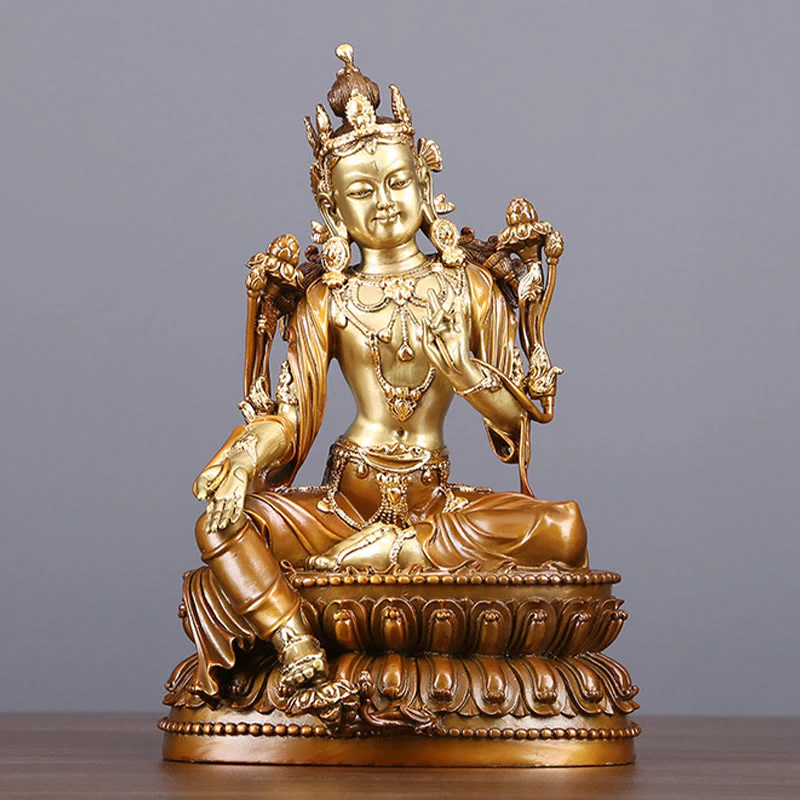 Buddha Stones Bodhisattva Tara Verde Figurina Protezione Ottone Rame Statua Casa Offerta Decorazione