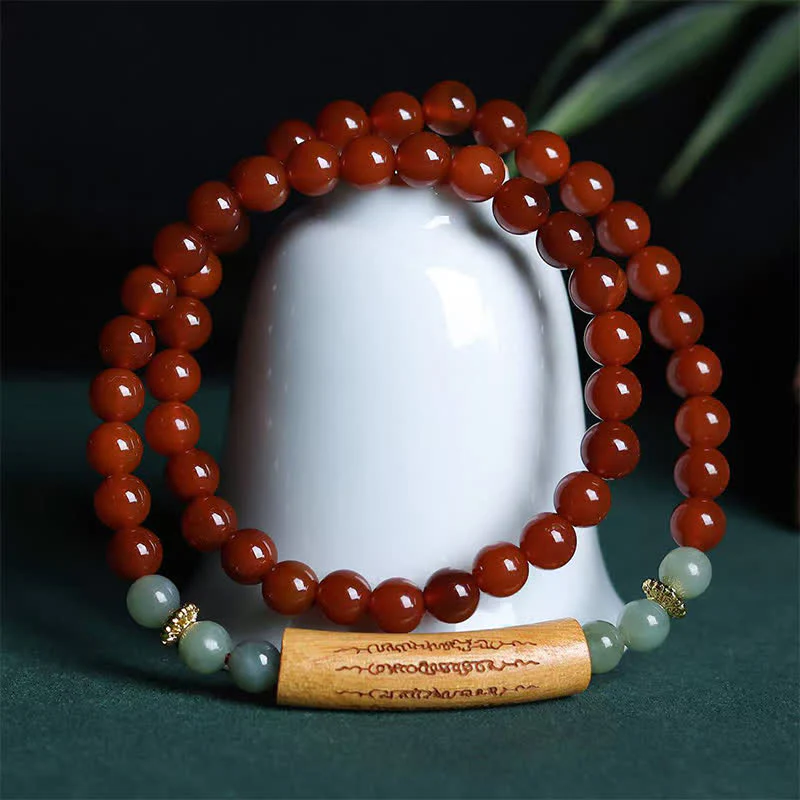 Buddha Stones Bracciale a doppio giro con agata rossa e avventurina verde, cinque precetti buddisti ed equilibrio - Image 2