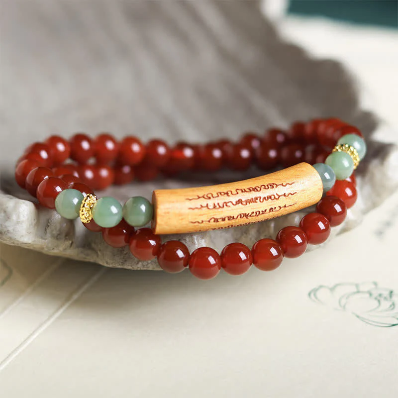 Buddha Stones Bracciale a doppio giro con agata rossa e avventurina verde, cinque precetti buddisti ed equilibrio - Image 3