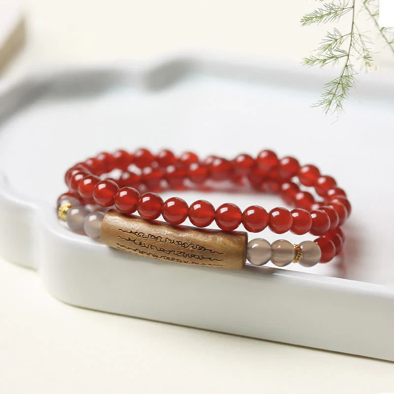 Buddha Stones Bracciale a doppio giro con agata rossa e avventurina verde, cinque precetti buddisti ed equilibrio - Image 4