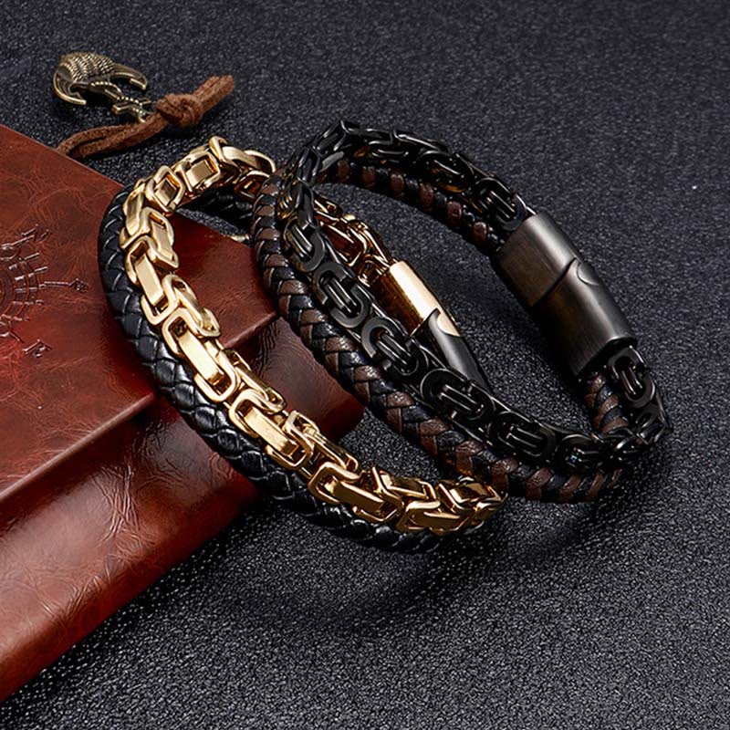 Buddha Stones Bracciale a maglie con doppio giro in pelle intrecciata e design a bilanciere. - Image 10